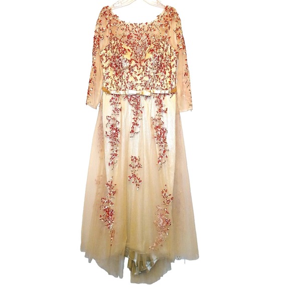 Meier Collection Dresses & Skirts - SPECIAL OCCASION Embroidered Red Rhinestone Women Long Dress Gown 18 Sheer Nude